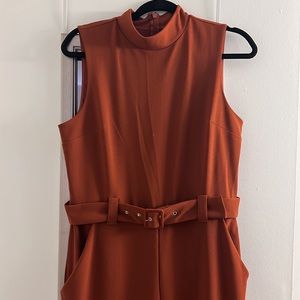 Express High Neck Belted Rust Wide Leg Jumpsuit